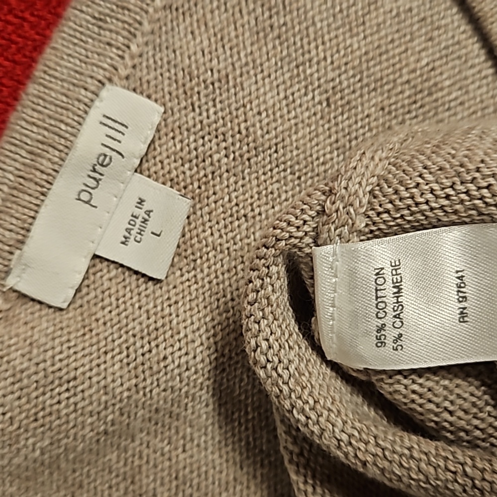 purejill crewneck cashmere blend long sleeve sweater zipper front pocket Large - Picture 5 of 8